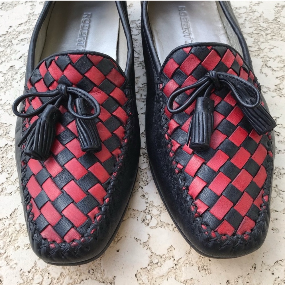 ROBERT ZUR Black Red Woven Tassel Loafers 9